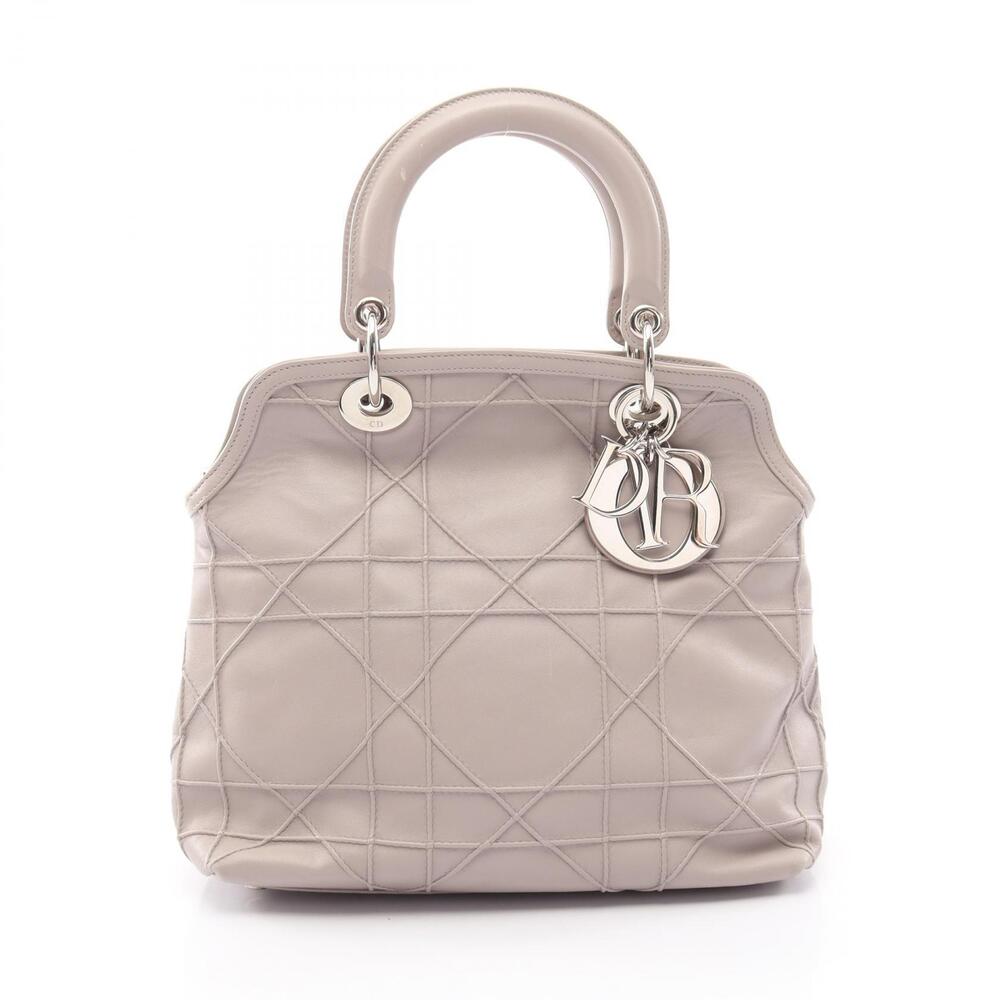 Christian Dior Granville Cannage Handbag Leather Beige Tan